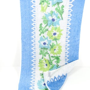 1960s Martex Hand Towel Blue and Green Floral Reversible Towel - 60s Towel 60s Hand Towel 1960s Bath Retro Towel