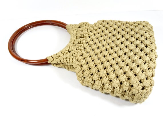 1970s Macrame Handbag - 70s Macrame Purse Lucite … - image 3