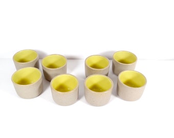 Vintage Pigeon Forge Pottery Small Cups - Set of 8 Yellow Interior Demitasse Cups Pigeon Forge Cordial Cups