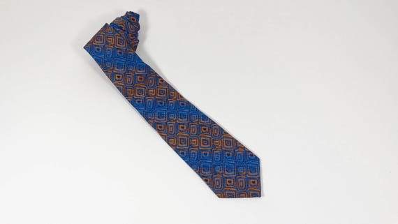 Groovy Blue and Gold Vintage Tie, Retro Mod Psych… - image 1