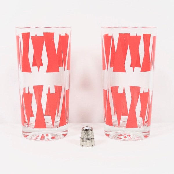 Rad 50s Atomic Red Triangle Tumblers - Set of 2 Midmod Retro Glassware Glasses