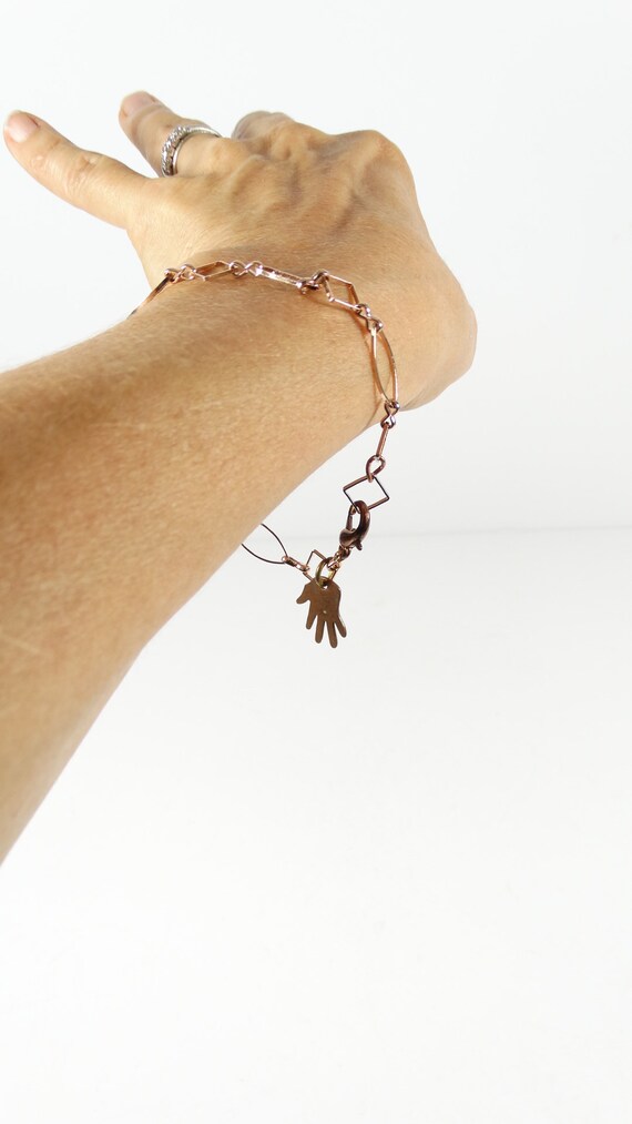 Vintage Copper Hamsa Bracelet - Good Luck Charm B… - image 2