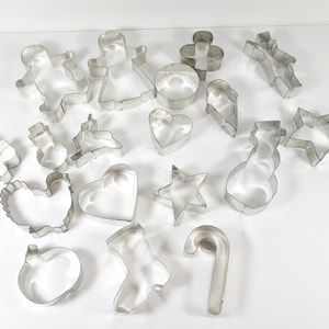 Huge Lot - Vintage Metal Cookie Cutters - Set of 17 - Holidays Shapes Silver Metal Cookie Cutter Lot image 1