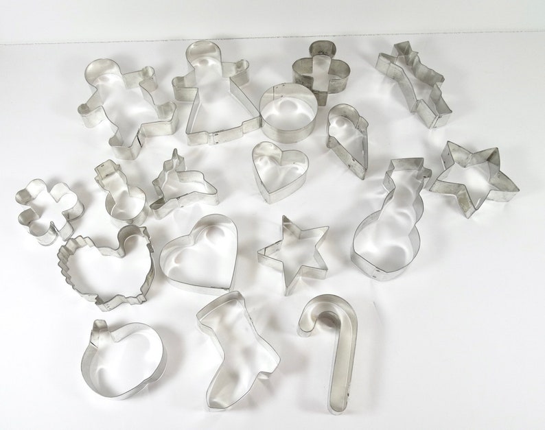 Huge Lot - Vintage Metal Cookie Cutters - Set of 17 - Holidays Shapes Silver Metal Cookie Cutter Lot image 1