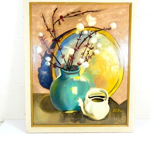 1980s Still Life Original Painting 1988 Still Life OOAK Midcentury Style Original Painting Large Painting Vintage Art