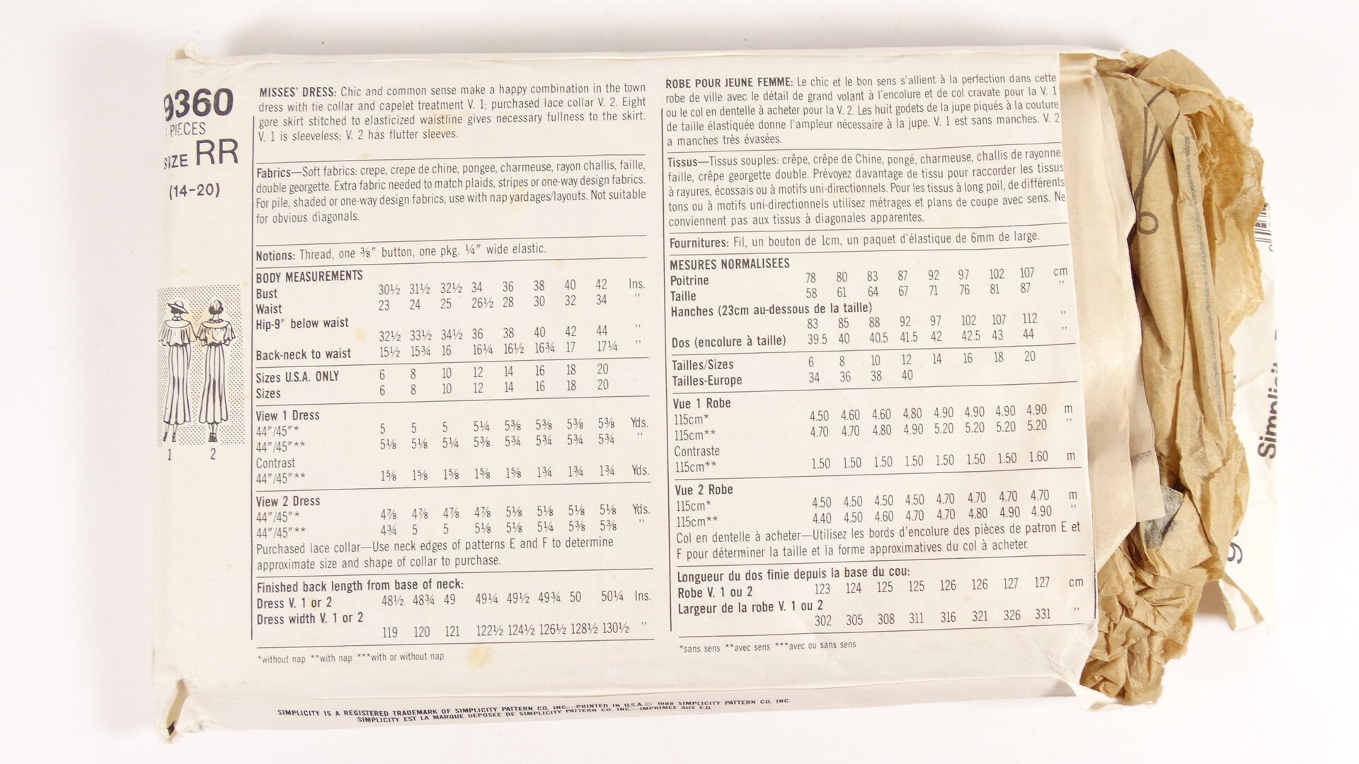 1988 Simplicity 9360 60th Anniversary Pattern 1920s Throwback Dress ...