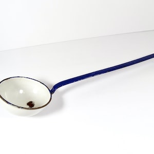 Vintage Enamel Ladle - White and Blue Ladle Enamelware Ladle Rustic Cottagecore Farmhouse Porch Decor