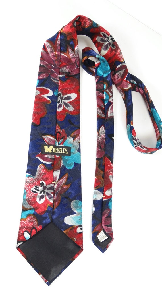 70s Vintage Wembley Tie - Wide Floral Tie, Navy, … - image 3