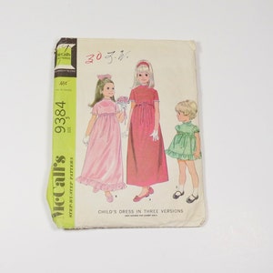 1968 Pattern 1960s Girls Dress Pattern 1968 Kids Dress McCalls 9384 - Size 5 - 1968 Childs Dress in Three Versions - Vintage Pattern
