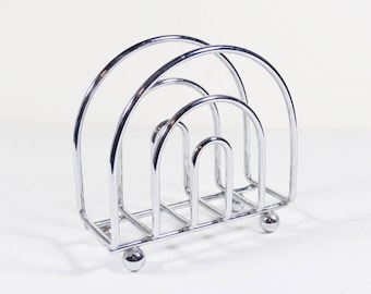 Vintage Deco-Style Chrome Mail Napkin Holder - Diner Style Bill Mail Organizer Chrome Napkin Holder Diner Napkin Holder - Rounded
