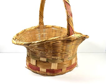 Huge 1950s 1960s Vintage Easter Basket Vintage Wicker Easter Basket Mexico Striped Basket Vintage Easter Basket B125