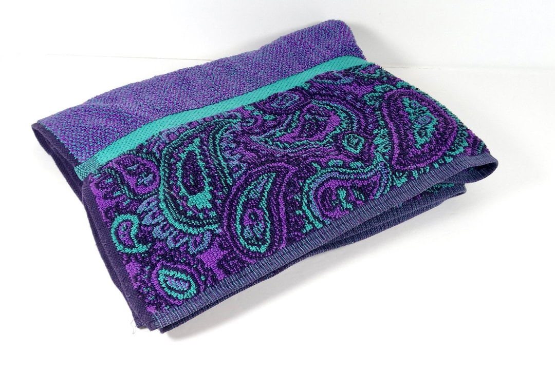 80s Fieldcrest Royal Velvet Bath Towel Reversible Purple and Teal Towel ...