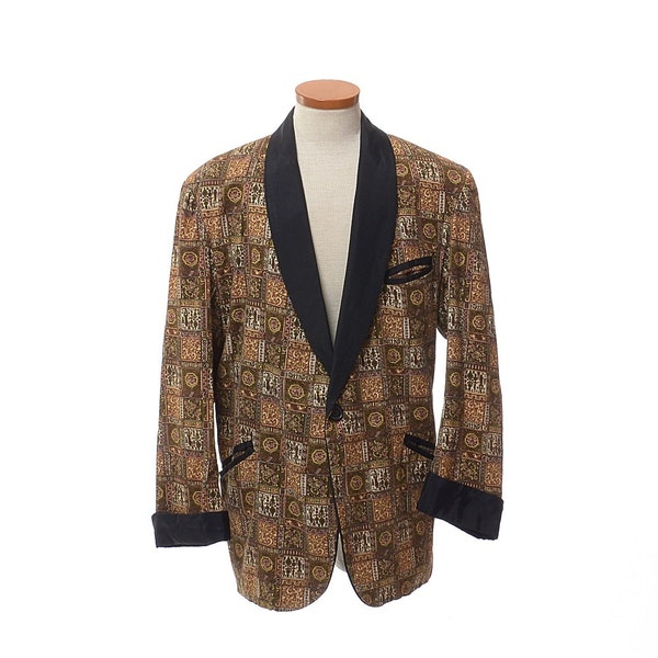Vintage 50s 60s fumar de pana para hombre 1950s 1960s satén mantón Collar Rocker chaqueta Lounge cena baile chaqueta de esmoquin de chaqueta / tamaño L