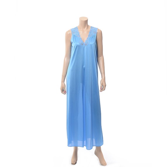 Vintage 70s Vanity Fair Blue Nylon Nightgown Lace Trim - Etsy