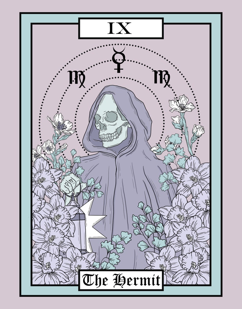 Amethyst Pastel the Hermit Tarot Card Botanical Art Print Etsy