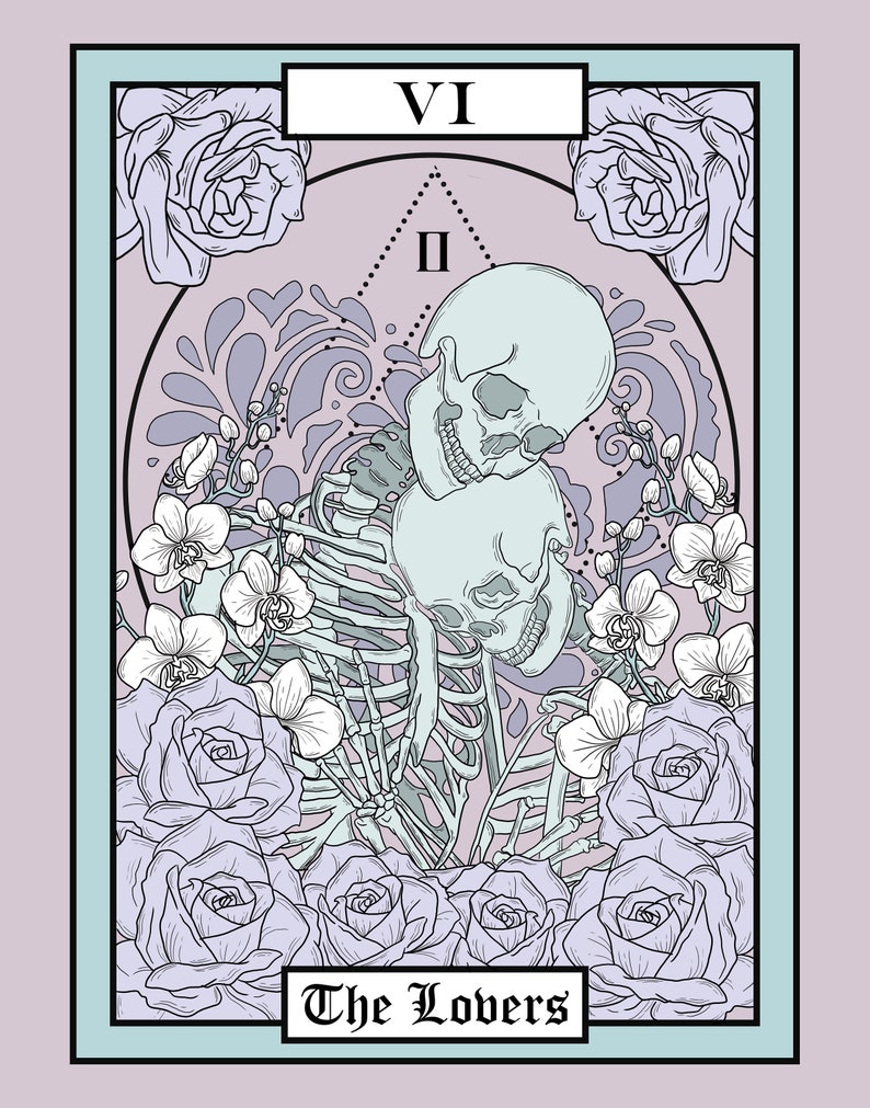 Amethyst Pastel The Lovers Tarot Card Botanical Art Print Etsy