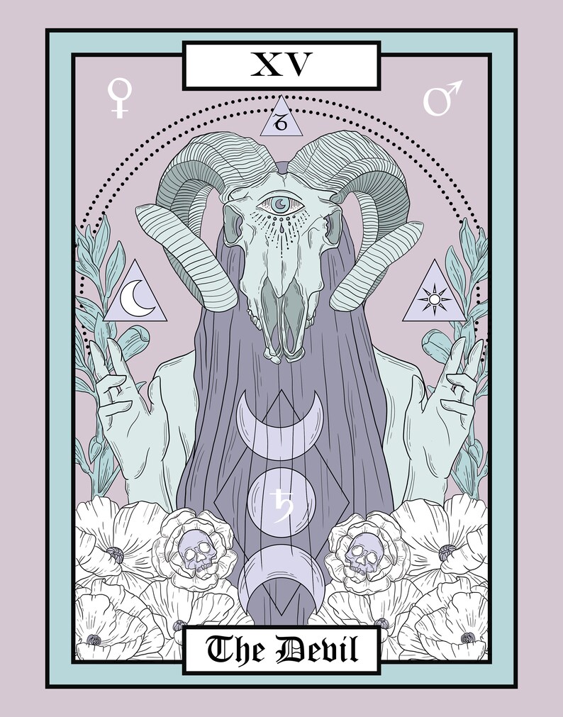 Amethyst Pastel The Devil Tarot Card Botanical Art Print Etsy
