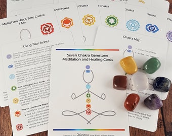 Beginner Chakra Cards & Tumble Stone Travel Kit, Chakra Set for Balancing Alignment and Meditation, Gemstone Energy Crystals, Spiritual Gift