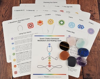Beginner 7 Chakra Palm Stones Kit + Chakra Cards Boxed Set, Crystal Energy Education Tool, Chakra Balancing & Meditation, Pocket Worry Stone