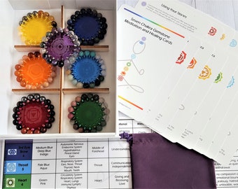 7 Chakra Stones Crystal Energy Education Kit, Chakra Balancing & Meditation Set, Chakra Discs Cards Chart, Spiritual Gift Metaphysical Tool