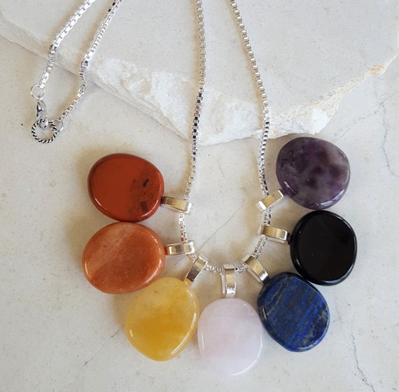 7 Chakra Stone Interchangeable Pendant Set With Silver Plated