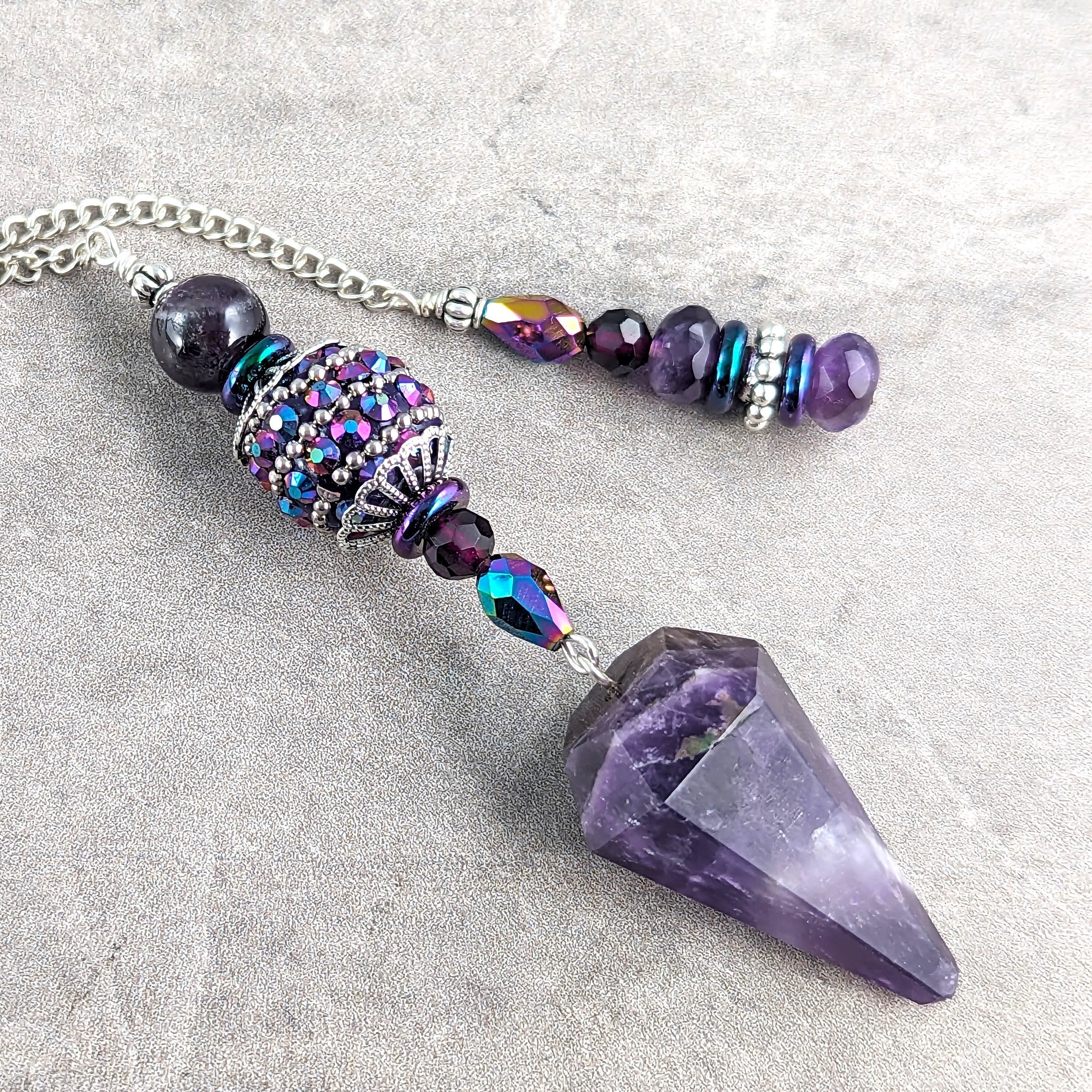 Pendulum Necklace String Knotted with Amethyst - Moon Dance Charms