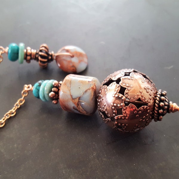 Crystal Pendulum, Variscite Amazonite Turquoise Gemstone Dowsing Pendulum, Copper Artisan Pendulum, Spiritual Gift, Dowsing Divining Tool