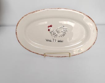 Vintage Steingut Hahn Servierplatte | 11 "Ovale Servierplatte Rustikale Bauernhaus Küche Dekor