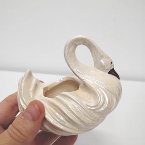 Vintage Iridescent Ceramic Swan Salt Cellar|Trinket Dish|Mini Planter| MCM