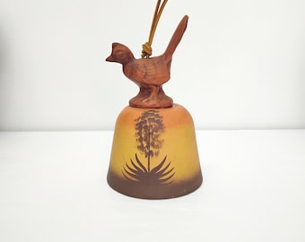 Vintage Dobe of Arizona Pottery Bell|Hand Painted Roadrunner & Agave Wind Chime | Southwestern Decor