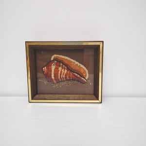 Vintage inramad Crewel brun snäckskal broderi | Snäckskal | Nautisk
