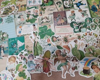 Huge 80 piece Vintage St Patrick's Day theme Junk Journal DIE CUT Ephemera Bundle Lot- Scrapbook, Cards, Tags