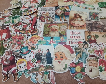 Huge 80 piece Vintage Christmas theme Junk Journal DIE CUT Ephemera Bundle Lot- Scrapbook, Cards, Tags
