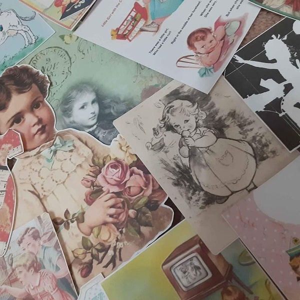 Huge 80 piece Vintage CHILDREN 'S children theme Junk Journal DIE CUT Ephemera Bundle Lot- Scrapbook, Cards, Tags, cooking