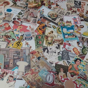 Huge 80 piece Vintage KITCHEN theme Junk Journal DIE CUT Ephemera Bundle Lot- Scrapbook, Cards, Tags, cooking