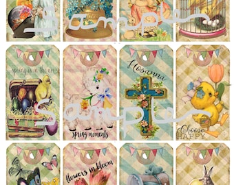 Digital Download Easter Banner Tags Collage Diecut Sticker Sheet Journal, Scrapbook, Card, Tag, Die Cut, Ephemera, Stickers Printable