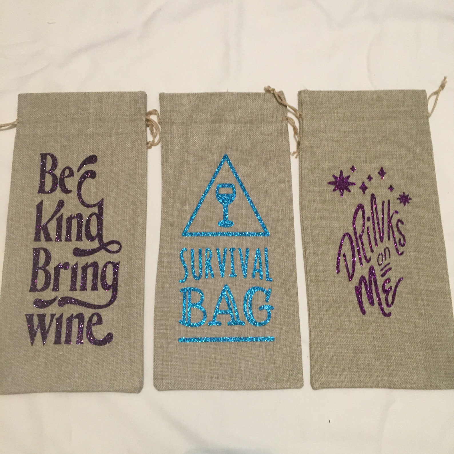 Jute wine gift bags with handpicked graphics Etsy