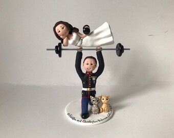 Custom Fitness Wedding Cake Topper – Groom Lifting Bride, Gym Theme