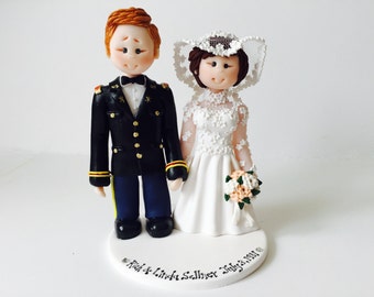 Adorno personalizado para pastel de bodas de novios del Ejército de EE. UU. – Regalo de aniversario