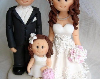 Custom Wedding Cake Topper - Bride, Groom, Flower Girl