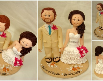 Personalised bride and groom on beach wedding cake topper - Beach theme wedding cake topper