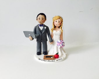 Adorno personalizado para tarta de boda: temática de profesor y profesional de informática.