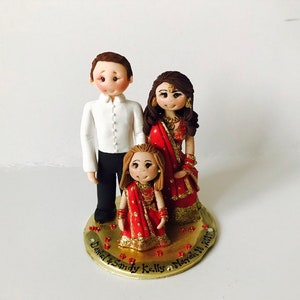Personalised Asian Indian Sikh punjabi shalwar kameez Hindu Pakistani Muslim Bride & Groom traditional wedding cake topper with girl child
