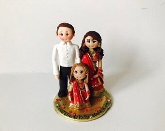 Personalized Indian Wedding Cake Topper: Bride, Groom, Child