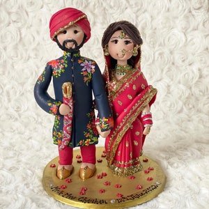 Personalised Asian Indian Sikh punjabi laacha Hindu Pakistani Muslim Bride & Groom traditional wedding cake topper