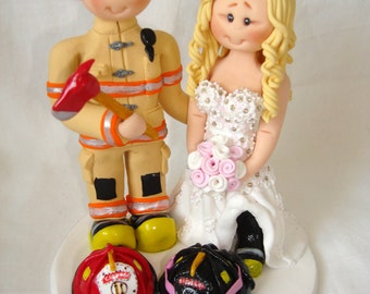 Firefighter wedding cake topper- Custom made bride and groom wedding cake topper