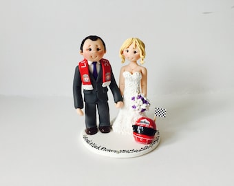 Custom Wedding Cake Topper – Liverpool FC & F1 Theme, Polymer Clay