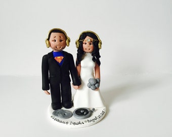 Custom DJ Wedding Cake Topper - Music Theme Bride and Groom