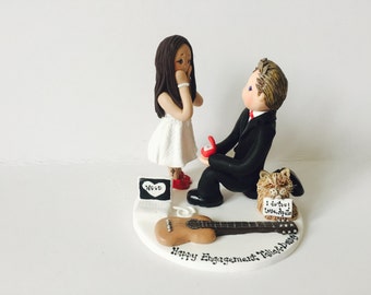 Custom Proposal Cake Topper - Bride and Groom, Polymer Clay Figurine