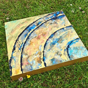 Original abstract painting, wooden panel artwork ready to hang, positive energy charged painting